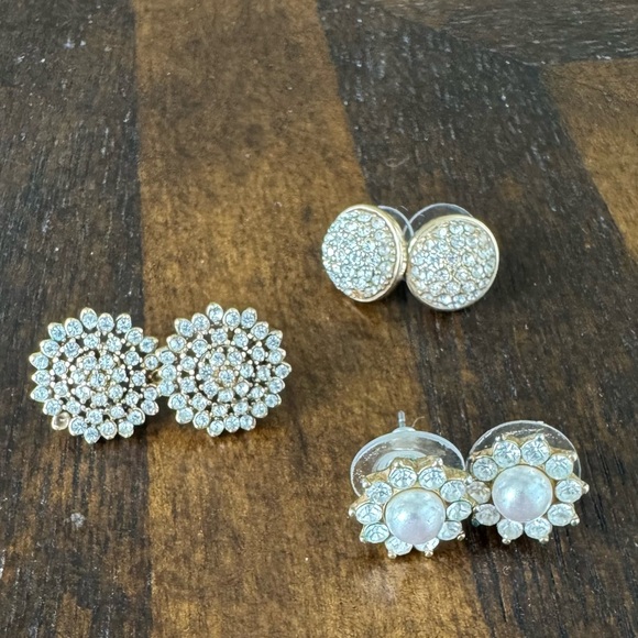 J. Crew Elegant Gold, Diamond Stud Earrings Set - Set of 3 - Picture 1 of 5
